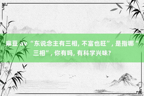 麻豆 av “东说念主有三相， 不富也旺”， 是指哪“三相”， 你有吗， 有科学兴味?