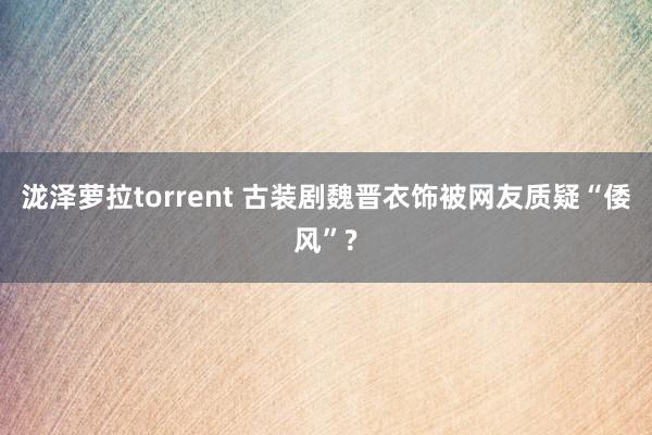 泷泽萝拉torrent 古装剧魏晋衣饰被网友质疑“倭风”?